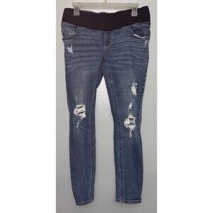 Old Navy Distressed Rockstar Maternity Blue Jeans Underbelly Lowrise Panel Sz 4